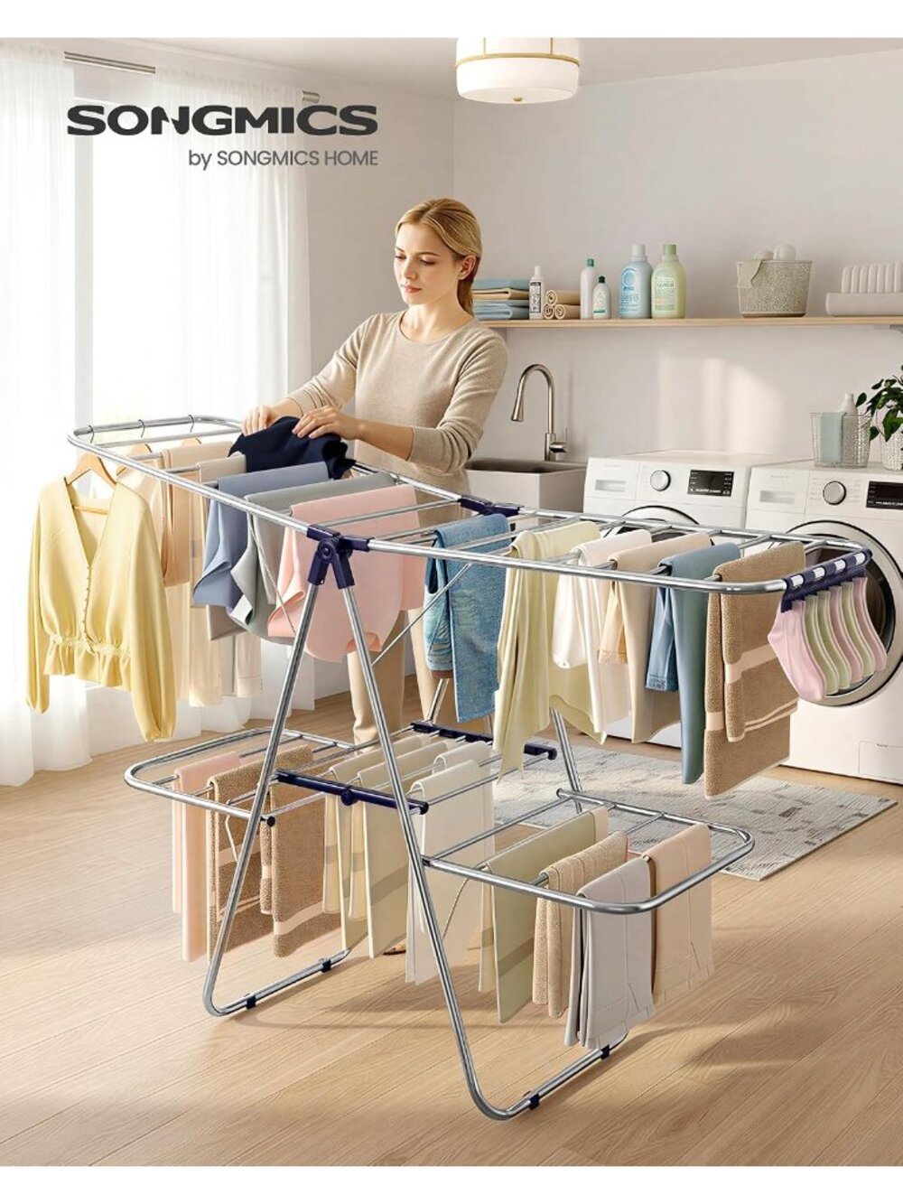 New Clothes Drying Rack, Foldable 2-Level Stee Laundry Drying Rack - Picture 2 of 9